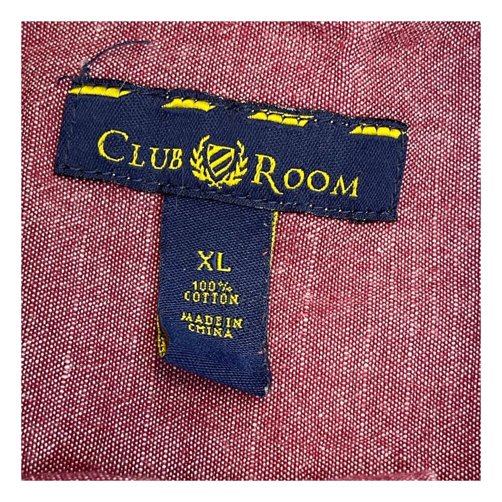 Club Room Shirt Men's XL Red 100% Cotton Classic Pleated Long Sleeve Button-Up - Picture 2 of 6